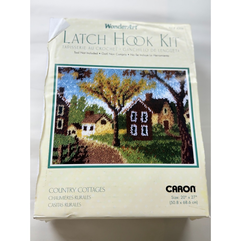 Vintage WonderArt Caron Latch Hook Kit Country Cottages New